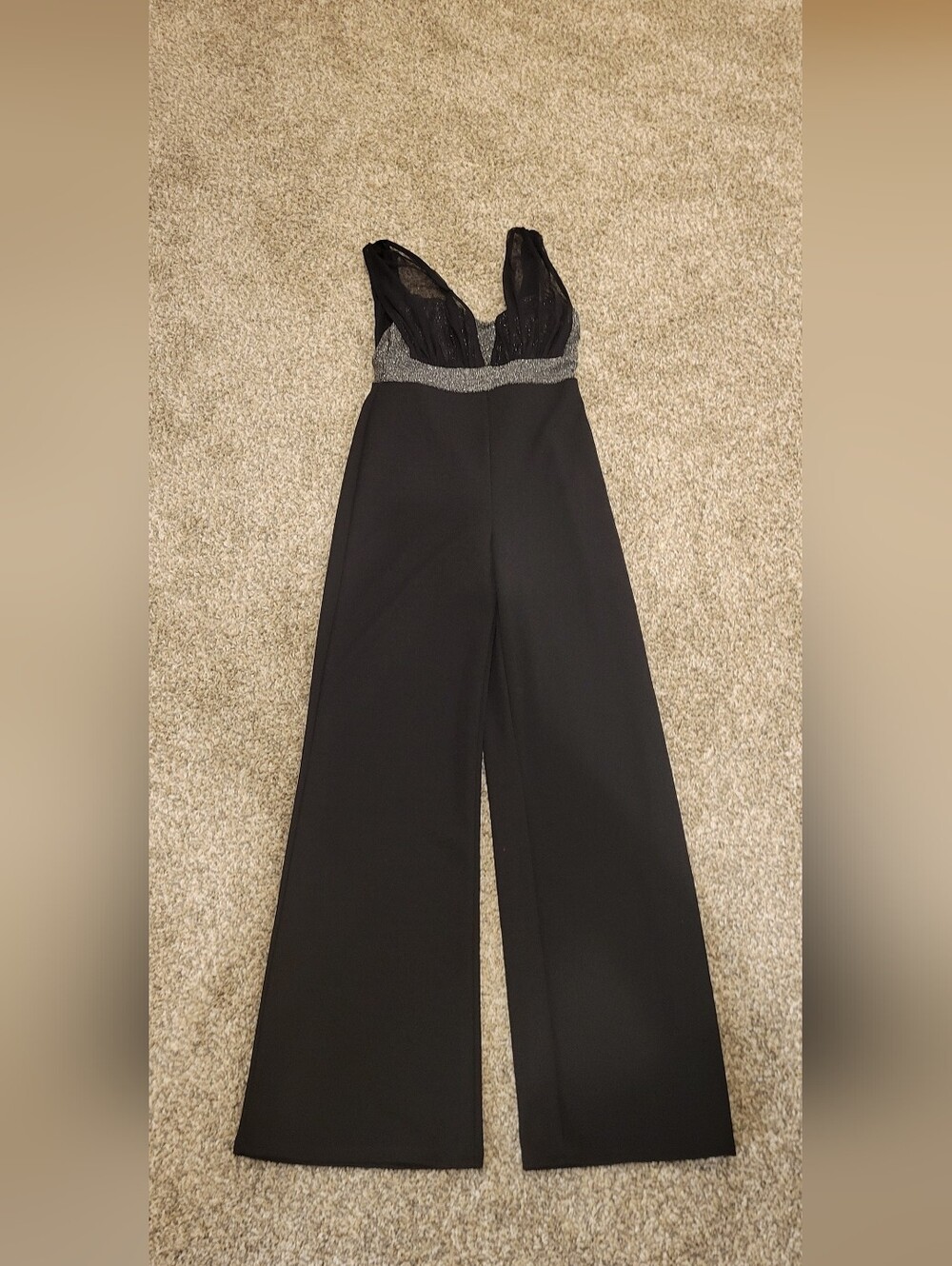 Charlotte Russe Black Wide-Leg Jumpsuit with Silver Accent